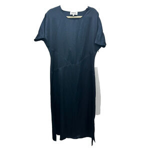 SaintArt Womens A-Line Dress Short Sleeve Crew Neck Career Side Zip Blue Size S